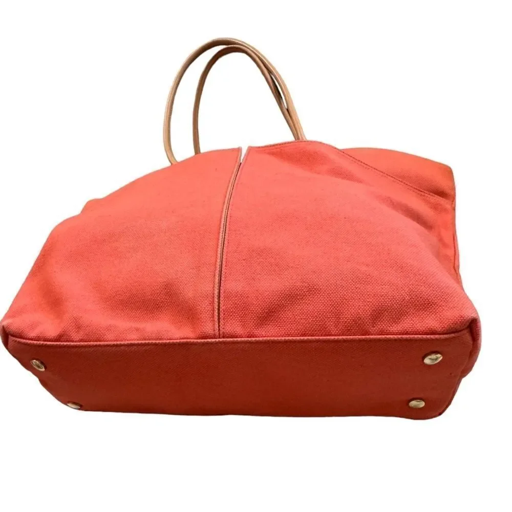 TUSK ITALIAN ORANGE BLUSH CANVAS TOTE HUGE W LARGE FRONT POCKETS, LEATHER STRAPS - Picture 6 of 11